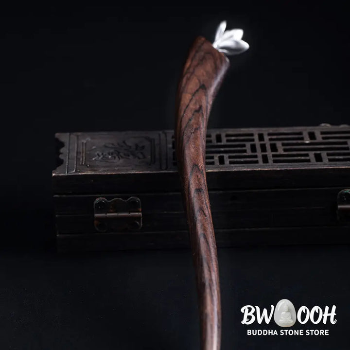 Buddha Stones 925 Sterling Silver Classical Ebony Magnolia Flower Blessing Hairpin - Magnolia Flower Ebony Hairpin