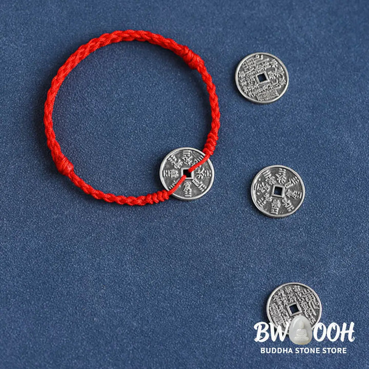 Buddha Stones 925 Sterling Silver Coin Protection Braided Bracelet Anklet - BWOOOH - Bracelet Anklet
