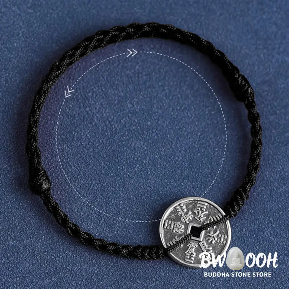 Buddha Stones 925 Sterling Silver Coin Protection Braided Bracelet Anklet - BWOOOH - Bracelet Anklet