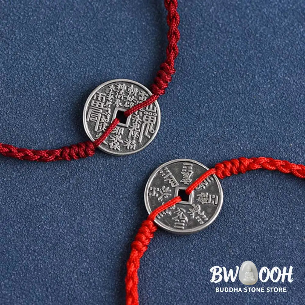 Buddha Stones 925 Sterling Silver Coin Protection Braided Bracelet Anklet - BWOOOH - Bracelet Anklet