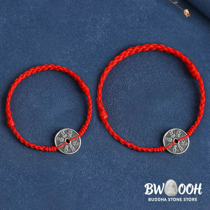 Buddha Stones 925 Sterling Silver Coin Protection Braided Bracelet Anklet - BWOOOH - Bracelet Anklet