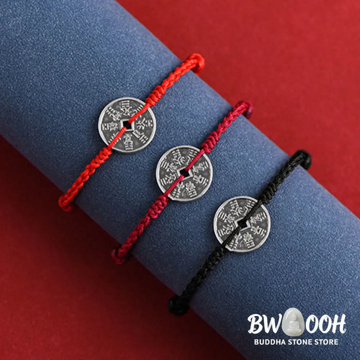 Buddha Stones 925 Sterling Silver Coin Protection Braided Bracelet Anklet - BWOOOH - Bracelet Anklet