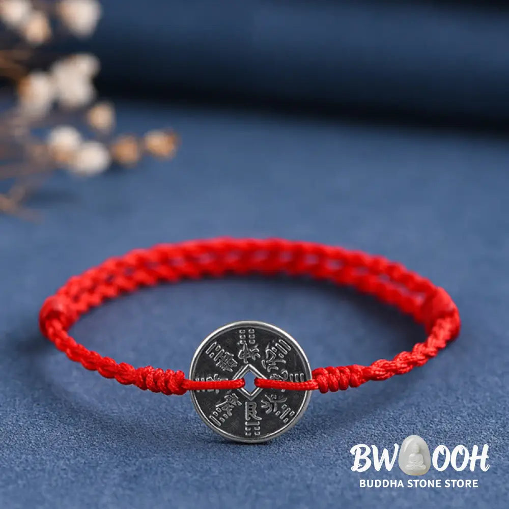 Buddha Stones 925 Sterling Silver Coin Protection Braided Bracelet Anklet - BWOOOH - Bracelet Anklet