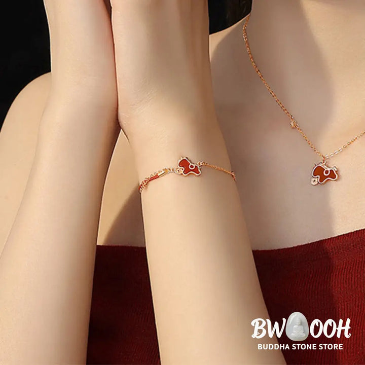 Buddha Stones 925 Sterling Silver Coin Red Agate Year Of The Horse Asymmetric Protection Earrings - Earrings