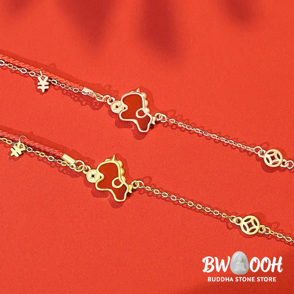 Buddha Stones 925 Sterling Silver Coin Red Agate Year Of The Horse Asymmetric Protection Earrings - Earrings