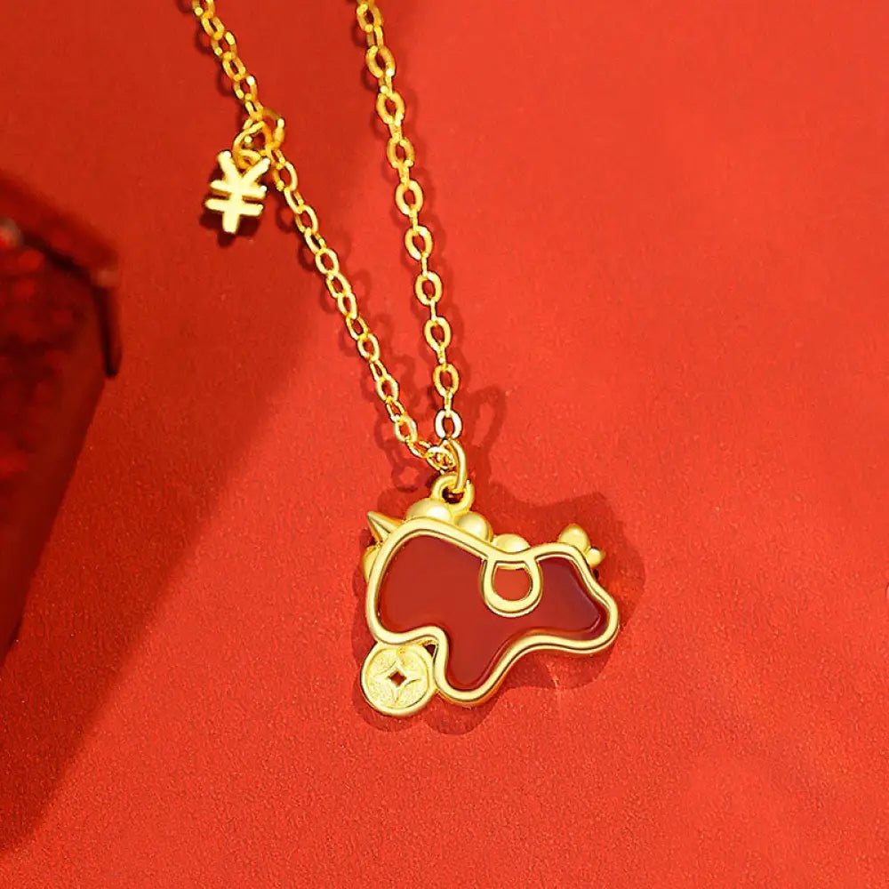 Buddha Stones 925 Sterling Silver Coin Red Agate Year Of The Horse Asymmetric Protection Earrings - Golden Horse