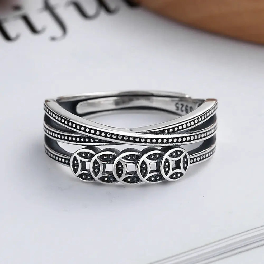 BWOOOH 925 Sterling Silver Copper Coins Wealth Blessing Adjustable Ring — Sterling Silver spiritual jewelry for spiritual ...