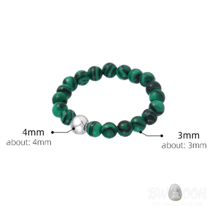 Buddha Stones 925 Sterling Silver Crystal Beads White Jade Black Onyx Blessing Elastic Ring - Ring