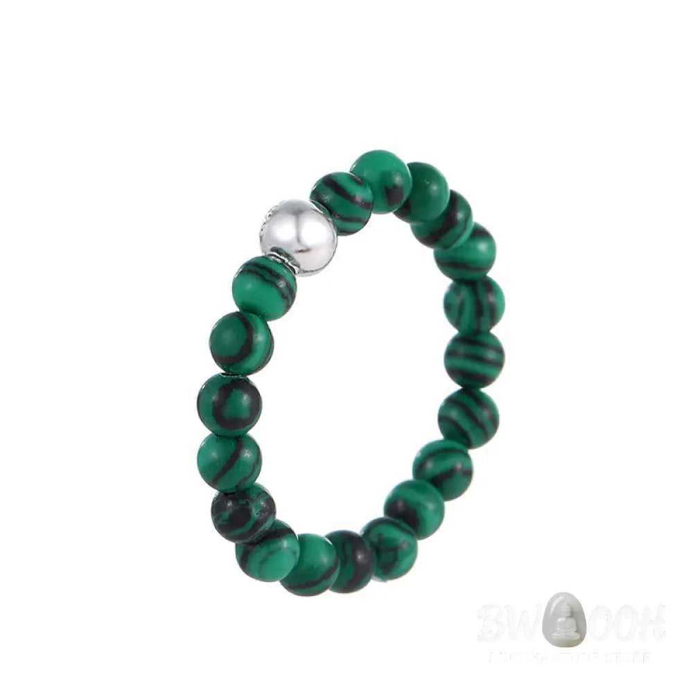 Buddha Stones 925 Sterling Silver Crystal Beads White Jade Black Onyx Blessing Elastic Ring - Ring
