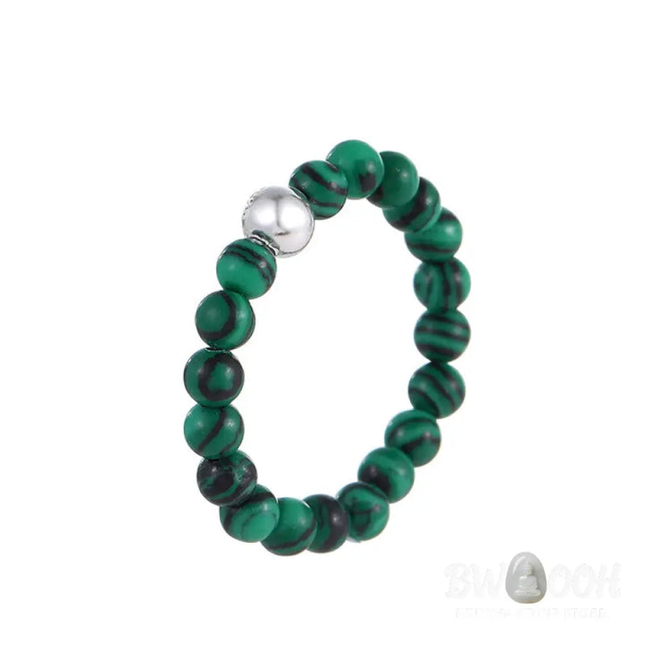 Buddha Stones 925 Sterling Silver Crystal Beads White Jade Black Onyx Blessing Elastic Ring - Ring