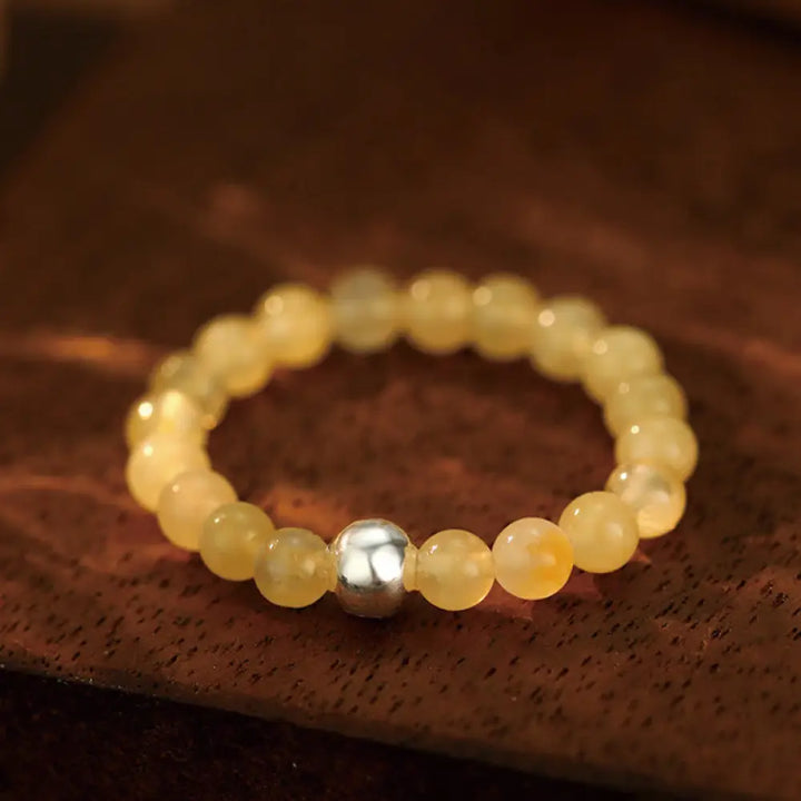 Buddha Stones 925 Sterling Silver Crystal Beads White Jade Black Onyx Blessing Elastic Ring - Topaz / Elastic String