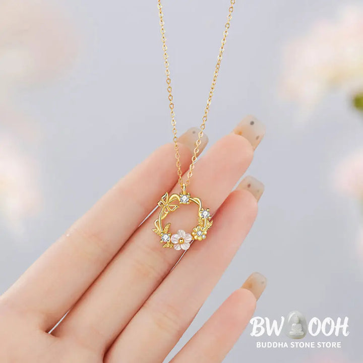 Buddha Stones 925 Sterling Silver Cubic Zirconia Shell Butterfly Peach Blossom Blessing Necklace Pendant - BWOOOH - 925