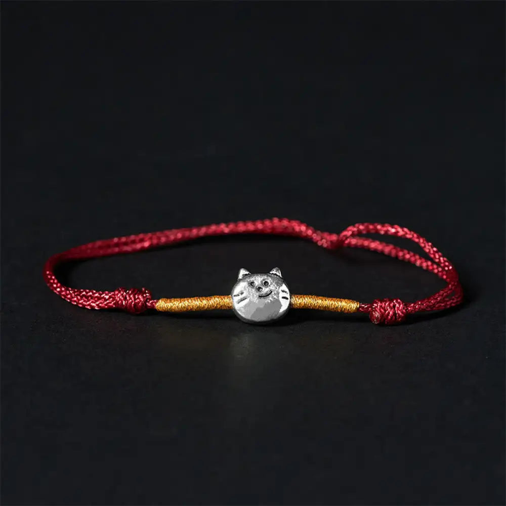BWOOOH 925 Sterling Silver Cute Cat Red String Braided Br