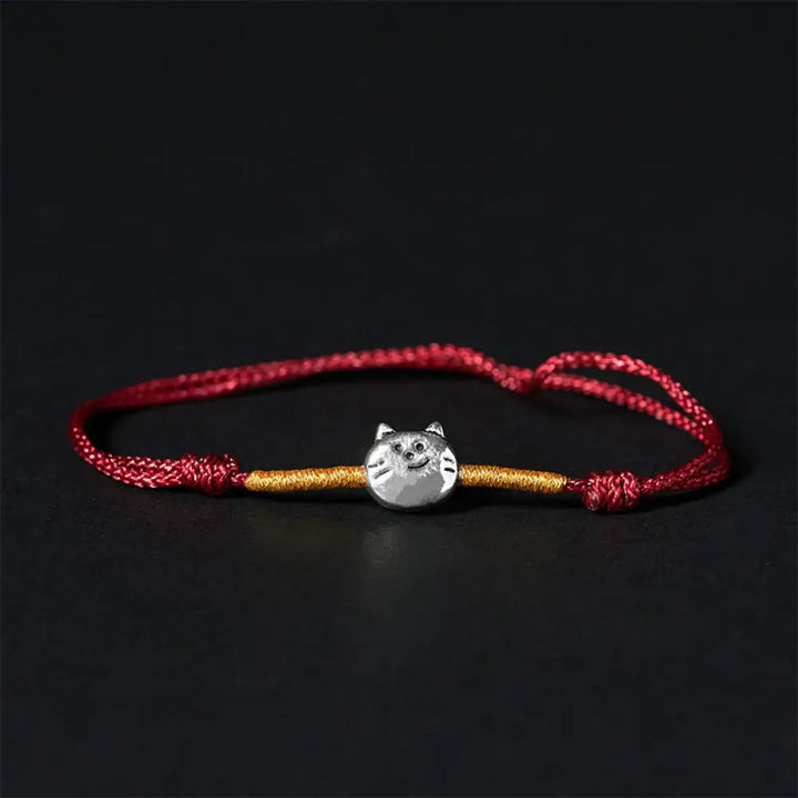 BWOOOH 925 Sterling Silver Cute Cat Red String Braided Br