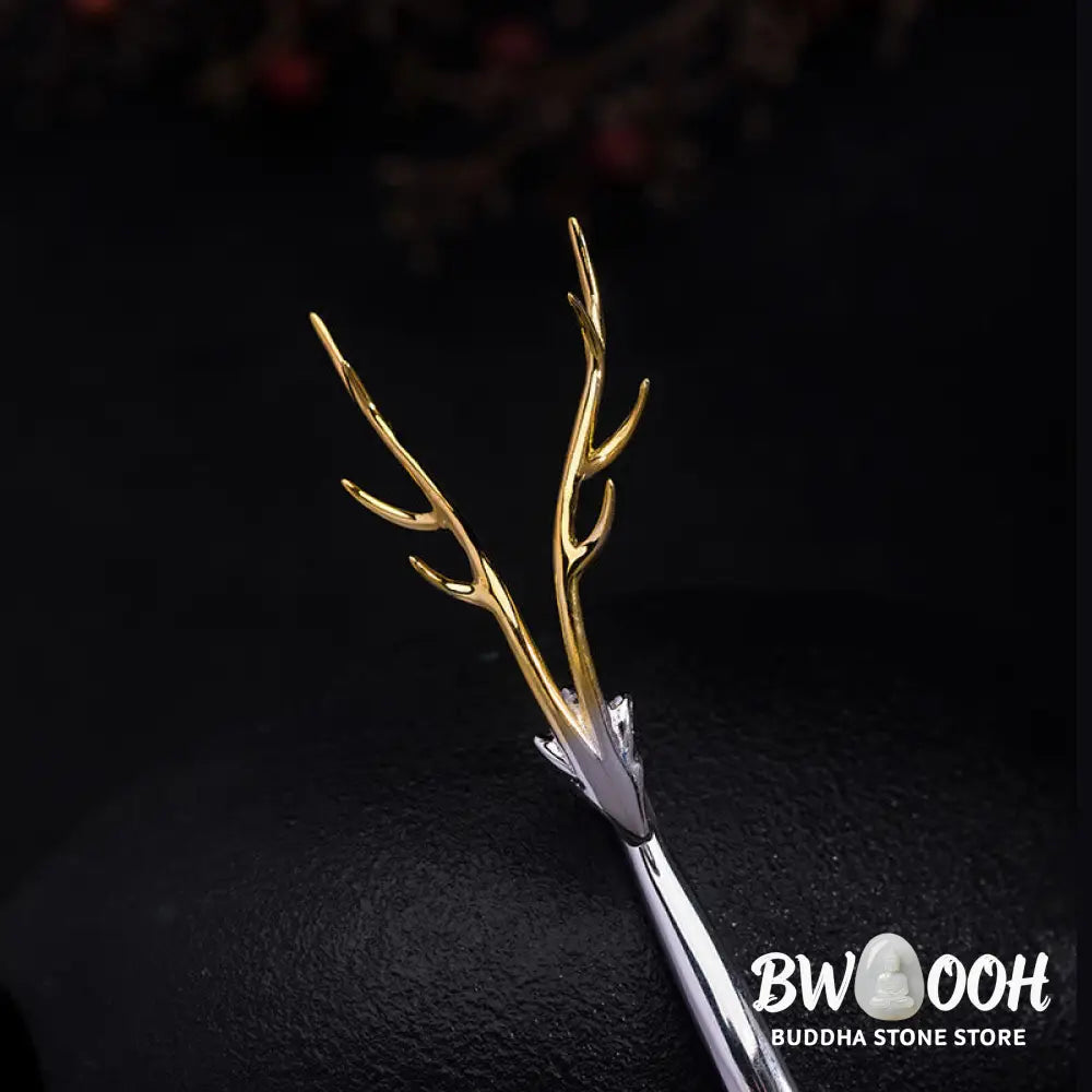Buddha Stones 925 Sterling Silver Deer Antler Protection Hairpin - Deer Antler Hairpin - Hairpin