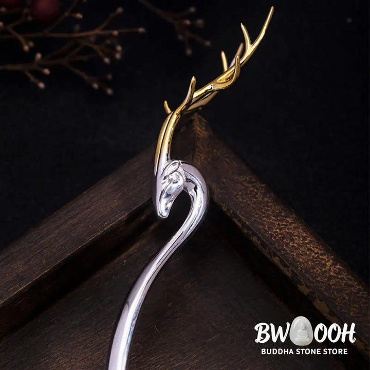 Buddha Stones 925 Sterling Silver Deer Antler Protection Hairpin - Deer Antler Hairpin - Hairpin