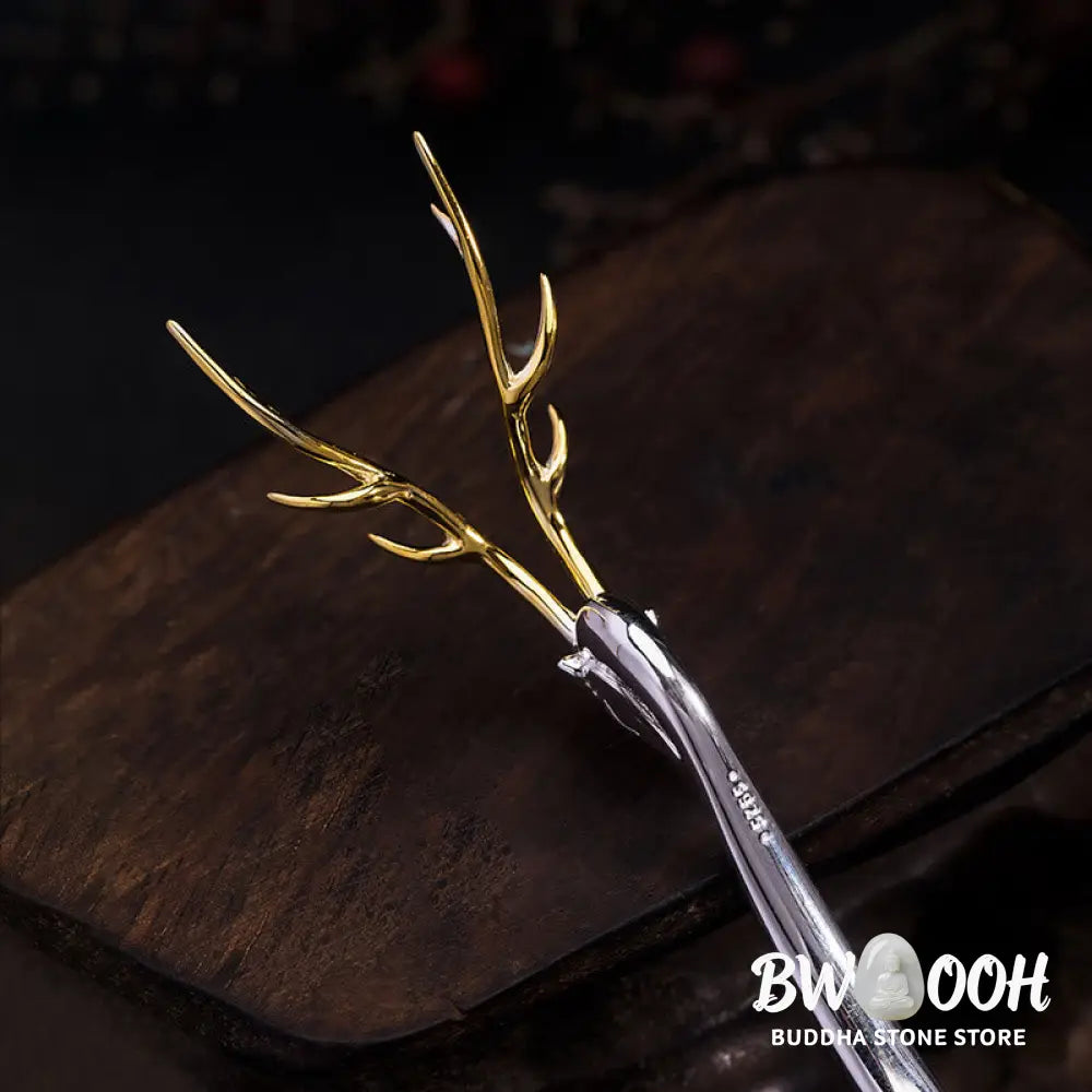 Buddha Stones 925 Sterling Silver Deer Antler Protection Hairpin - Deer Antler Hairpin - Hairpin