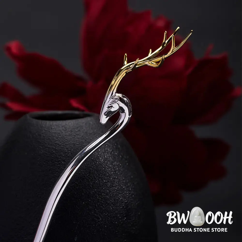 Buddha Stones 925 Sterling Silver Deer Antler Protection Hairpin - Deer Antler Hairpin - Hairpin
