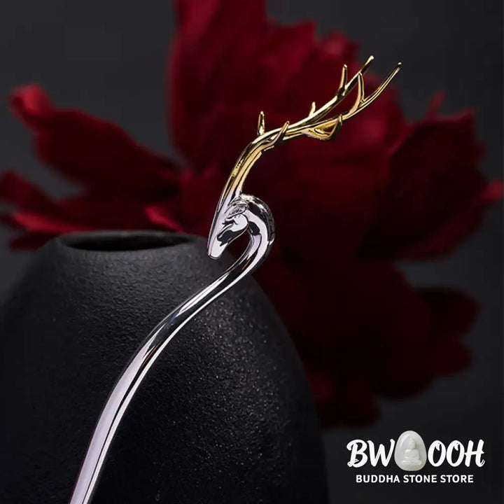 Buddha Stones 925 Sterling Silver Deer Antler Protection Hairpin - Deer Antler Hairpin - Hairpin
