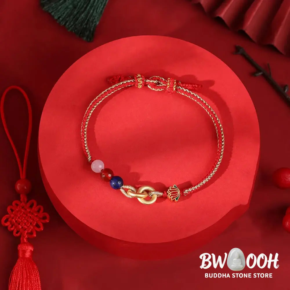 Buddha Stones 925 Sterling Silver Double Peace Buckle Lotus Auspicious Bracelet - BWOOOH - 19cm - Bracelet
