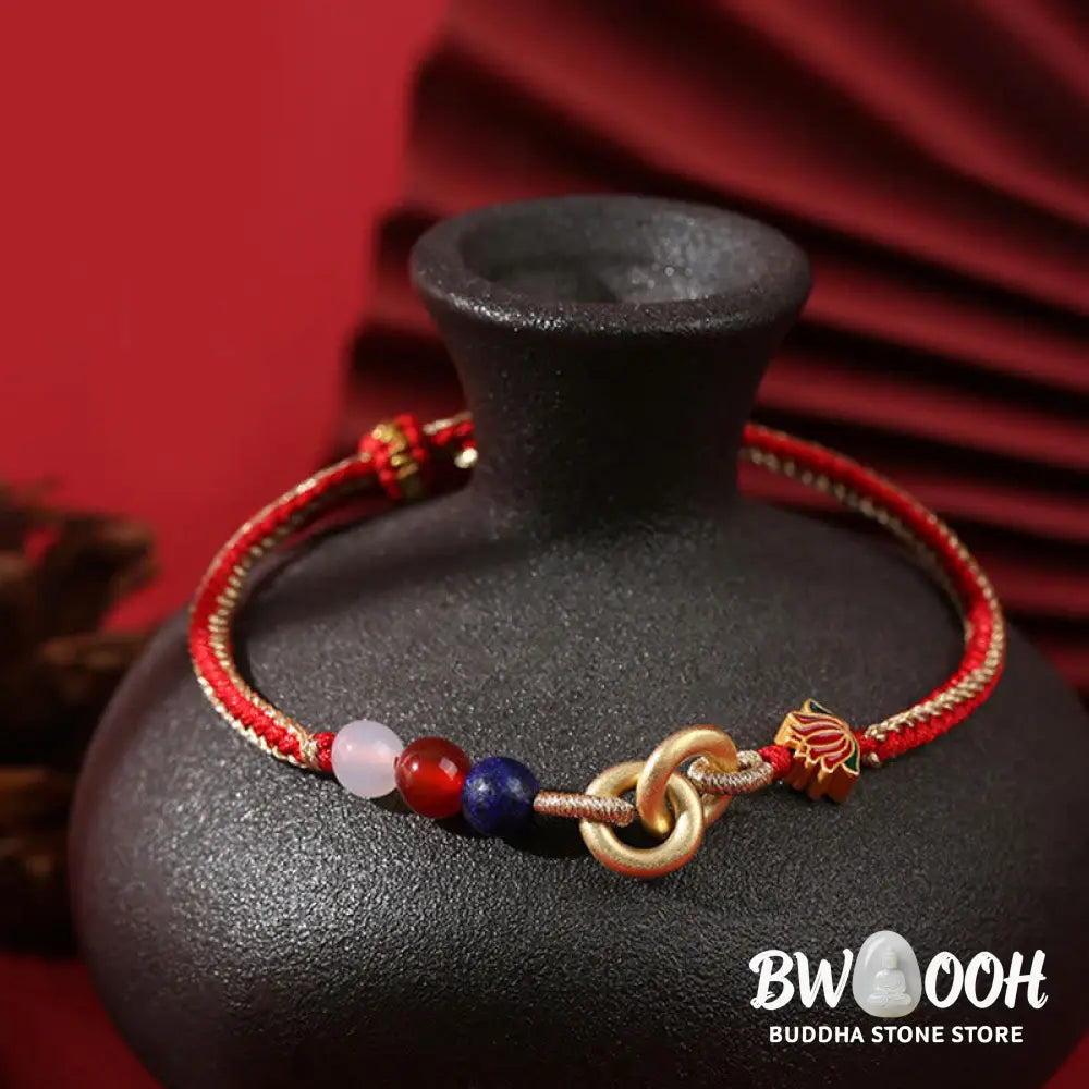 Buddha Stones 925 Sterling Silver Double Peace Buckle Lotus Auspicious Bracelet - BWOOOH - 19cm - Bracelet