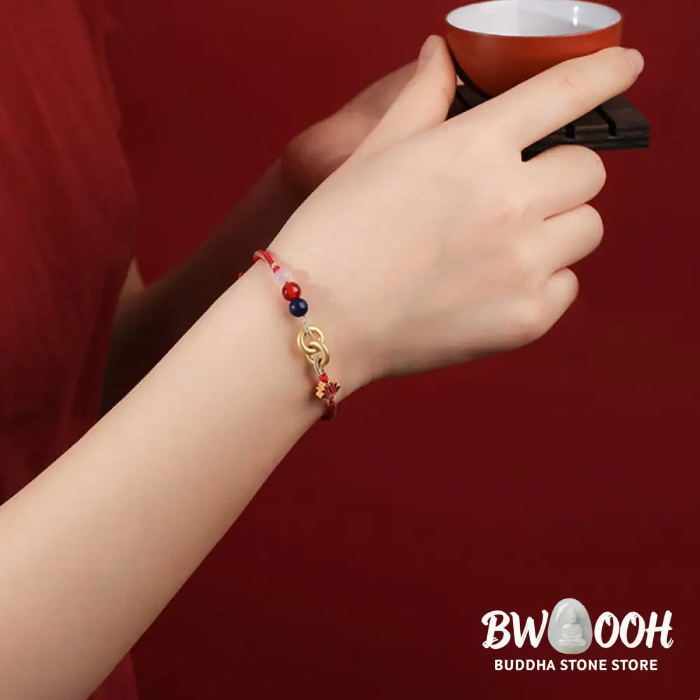 Buddha Stones 925 Sterling Silver Double Peace Buckle Lotus Auspicious Bracelet - BWOOOH - 19cm - Bracelet