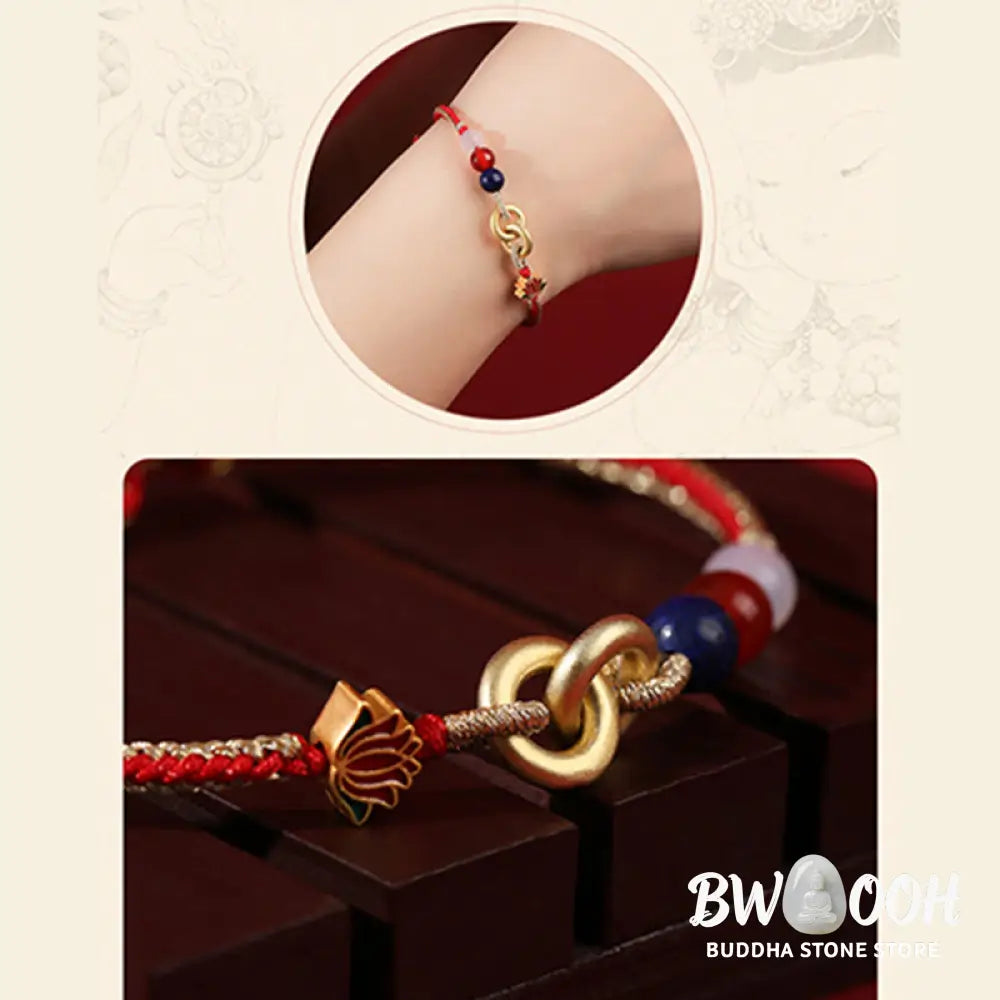 Buddha Stones 925 Sterling Silver Double Peace Buckle Lotus Auspicious Bracelet - BWOOOH - 19cm - Bracelet