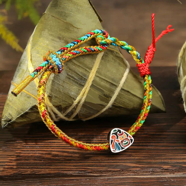 BWOOOH 925 Sterling Silver Dragon Boat Festival Fu Character Zongzi Pattern Luck Handmade Multicolored Child