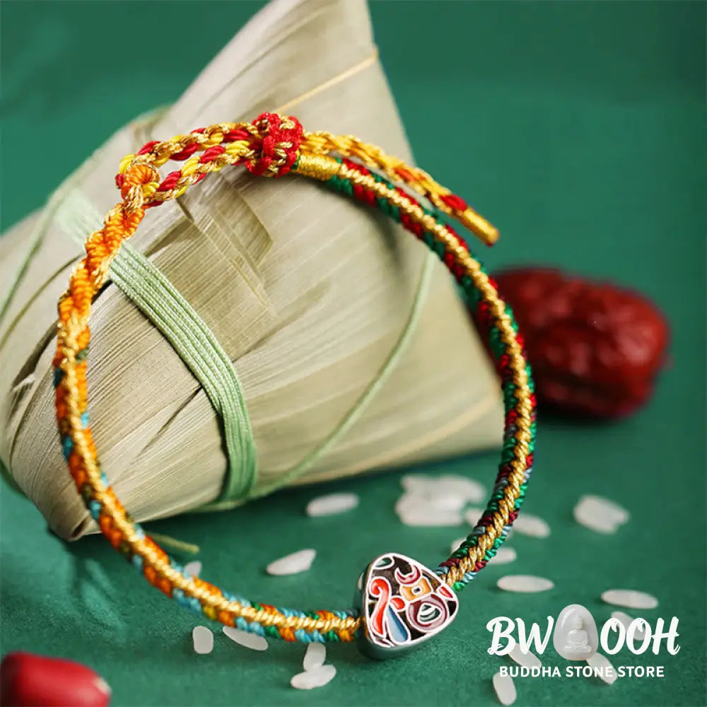 Buddha Stones 925 Sterling Silver Dragon Boat Festival Fu Character Zongzi Pattern Luck Handmade Multicolored Child