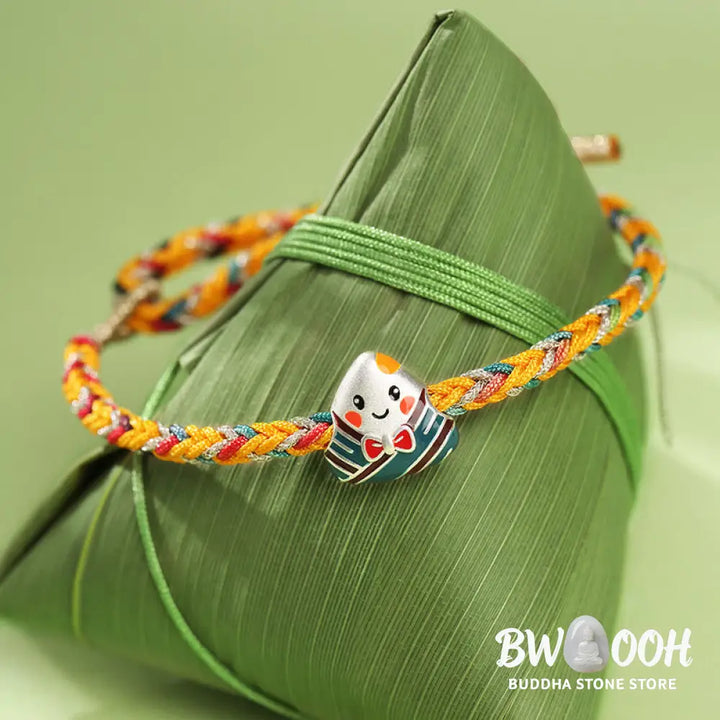 Buddha Stones 925 Sterling Silver Dragon Boat Festival Zongzi Pattern Luck Handmade Multicolored Rope Child Adult
