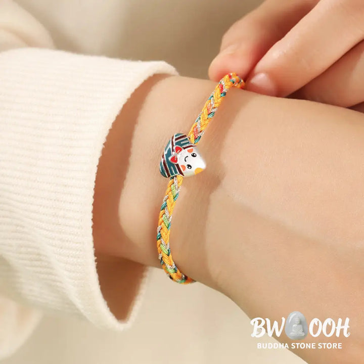 Buddha Stones 925 Sterling Silver Dragon Boat Festival Zongzi Pattern Luck Handmade Multicolored Rope Child Adult