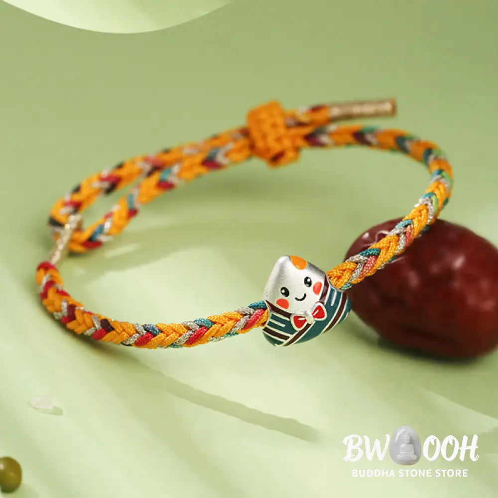 Buddha Stones 925 Sterling Silver Dragon Boat Festival Zongzi Pattern Luck Handmade Multicolored Rope Child Adult