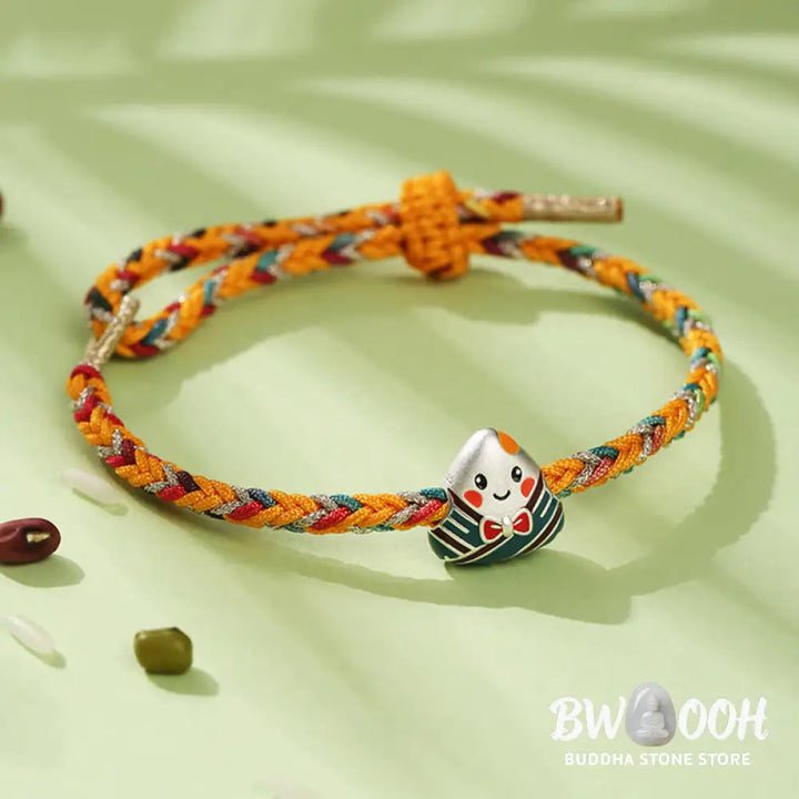 Buddha Stones 925 Sterling Silver Dragon Boat Festival Zongzi Pattern Luck Handmade Multicolored Rope Child Adult