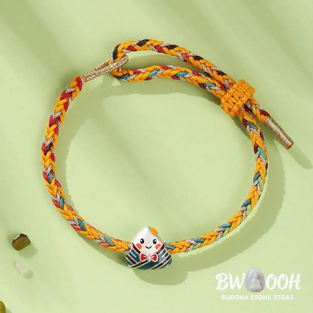 Buddha Stones 925 Sterling Silver Dragon Boat Festival Zongzi Pattern Luck Handmade Multicolored Rope Child Adult