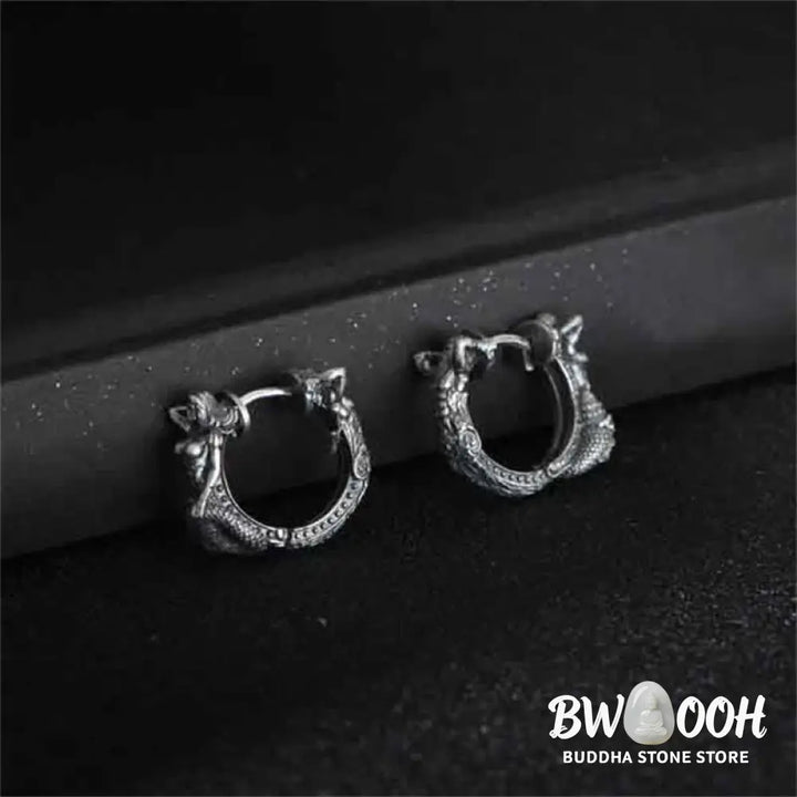 Buddha Stones 925 Sterling Silver Dragon Hoop Pattern Protection Earrings - Earrings