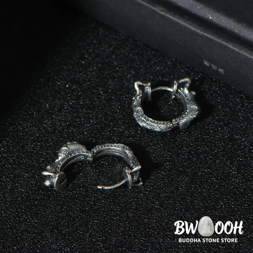 Buddha Stones 925 Sterling Silver Dragon Hoop Pattern Protection Earrings - Earrings
