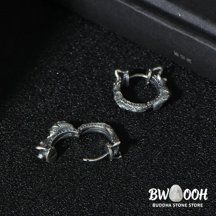 Buddha Stones 925 Sterling Silver Dragon Hoop Pattern Protection Earrings - Earrings