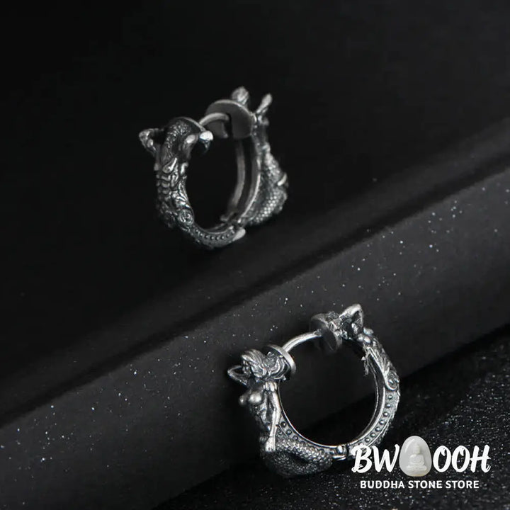 Buddha Stones 925 Sterling Silver Dragon Hoop Pattern Protection Earrings - Earrings