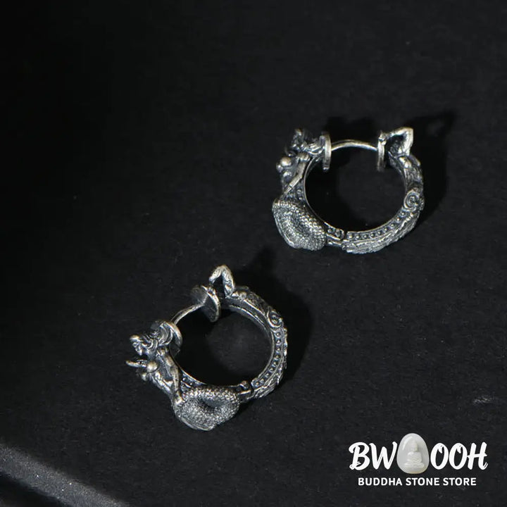 Buddha Stones 925 Sterling Silver Dragon Hoop Pattern Protection Earrings - Earrings