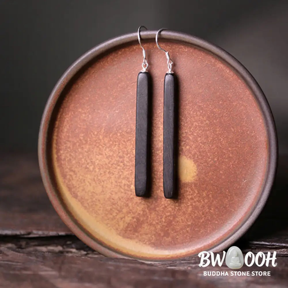 Buddha Stones 925 Sterling Silver Ebony Wood Texture Balance Peace Drop Dangle Earrings - Earrings