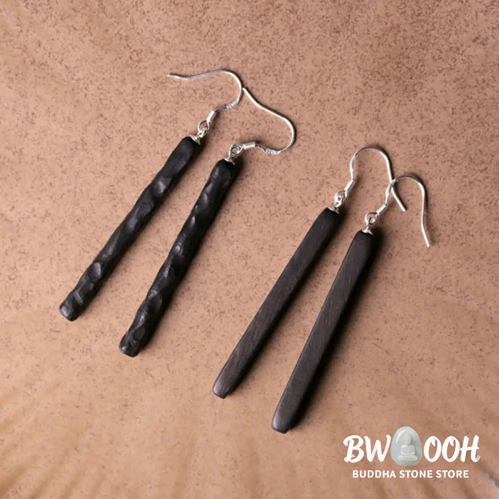 Buddha Stones 925 Sterling Silver Ebony Wood Texture Balance Peace Drop Dangle Earrings - Earrings