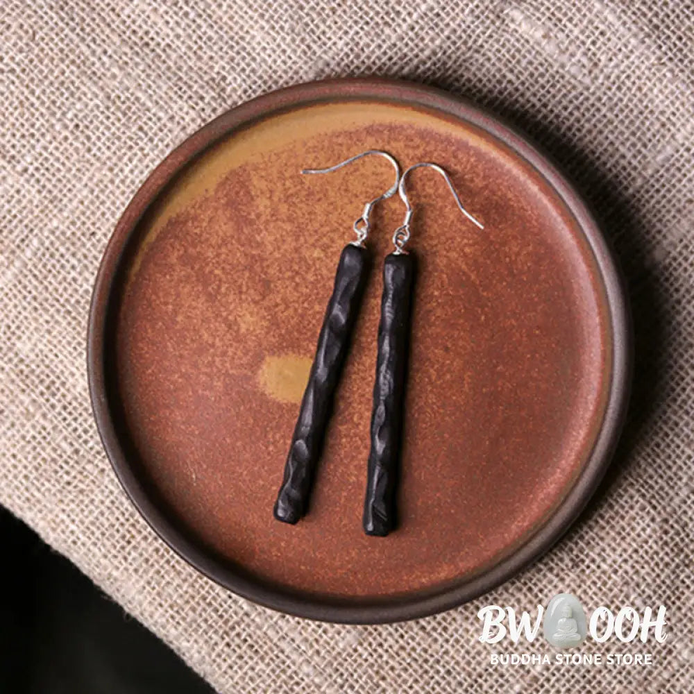 Buddha Stones 925 Sterling Silver Ebony Wood Texture Balance Peace Drop Dangle Earrings - Earrings