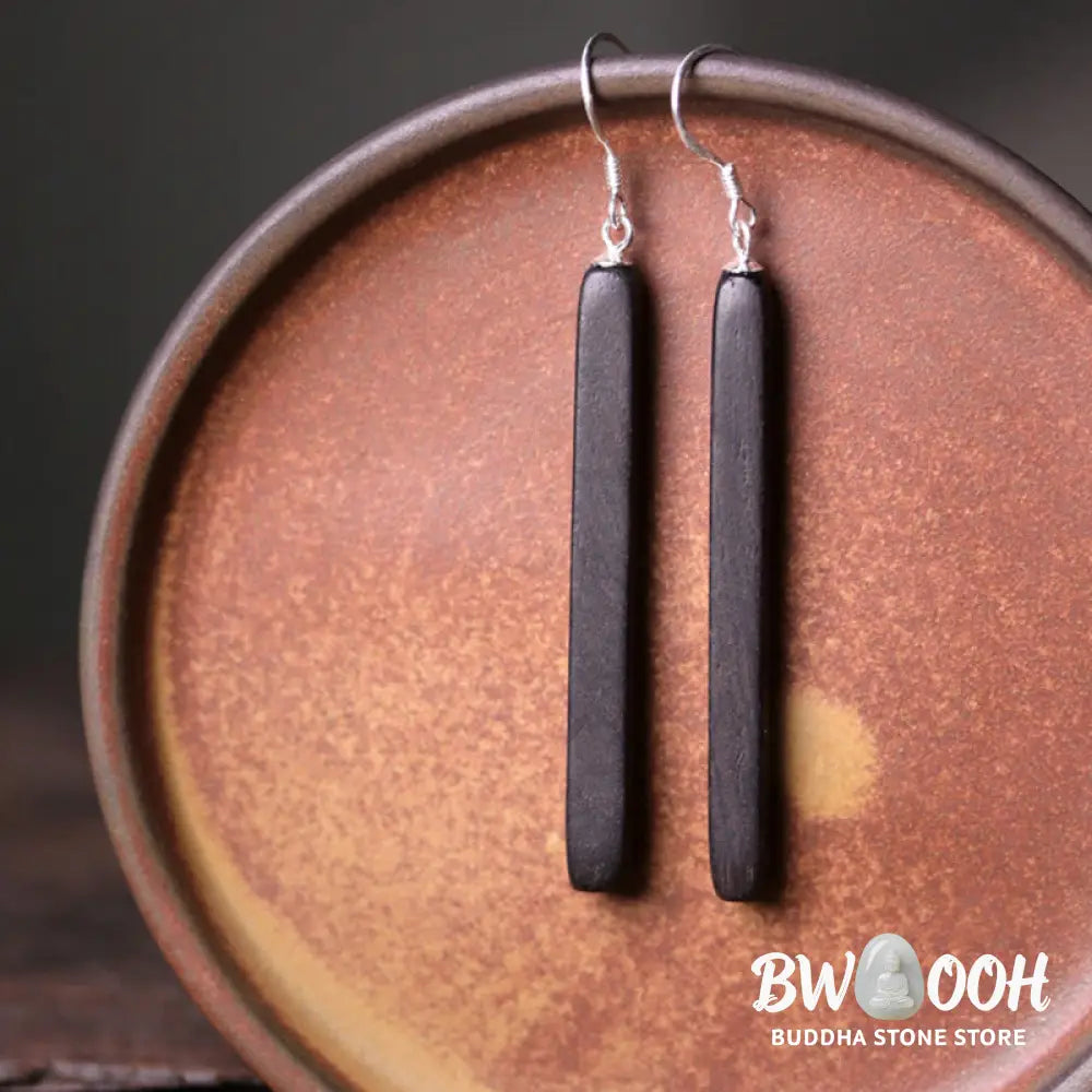 Buddha Stones 925 Sterling Silver Ebony Wood Texture Balance Peace Drop Dangle Earrings - Earrings