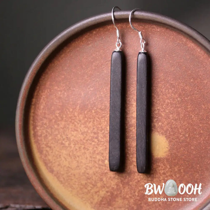 Buddha Stones 925 Sterling Silver Ebony Wood Texture Balance Peace Drop Dangle Earrings - Earrings