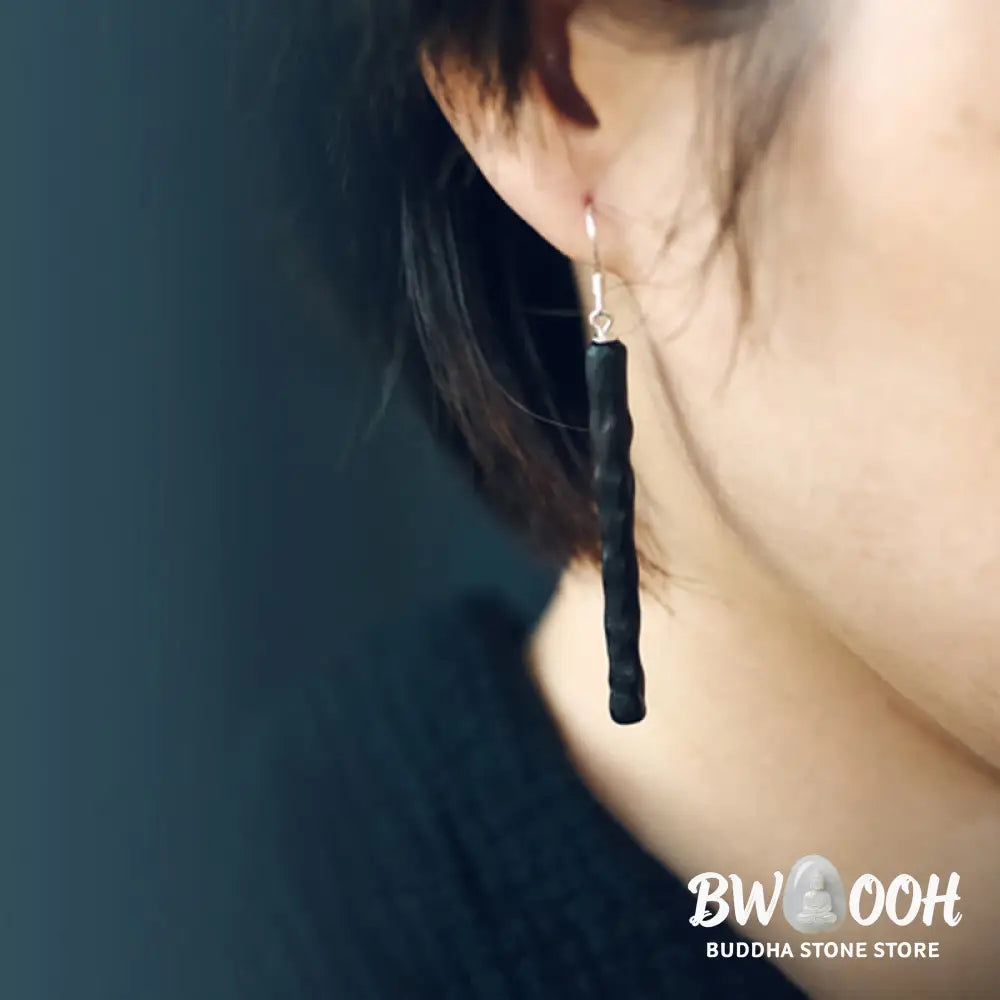 Buddha Stones 925 Sterling Silver Ebony Wood Texture Balance Peace Drop Dangle Earrings - Earrings