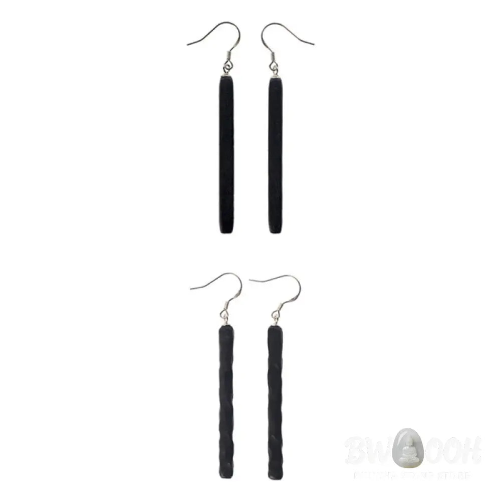 Buddha Stones 925 Sterling Silver Ebony Wood Texture Balance Peace Drop Dangle Earrings - Earrings
