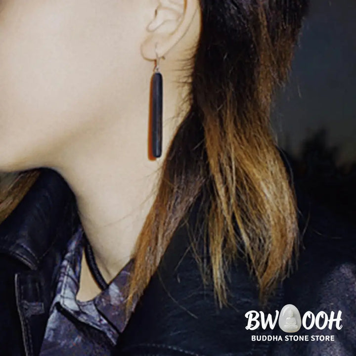 Buddha Stones 925 Sterling Silver Ebony Wood Texture Balance Peace Drop Dangle Earrings - Earrings