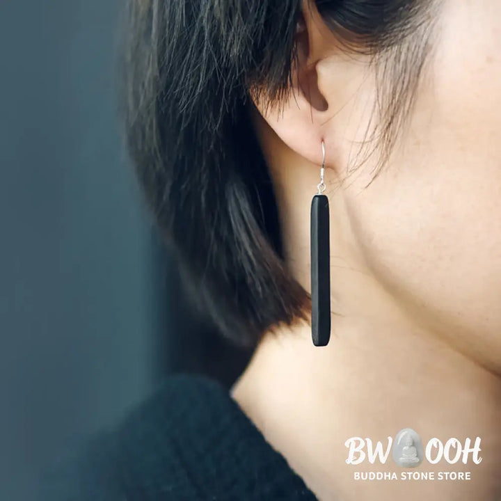 Buddha Stones 925 Sterling Silver Ebony Wood Texture Balance Peace Drop Dangle Earrings - Earrings