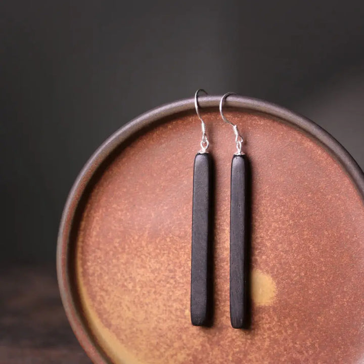 BWOOOH 925 Sterling Silver Ebony Wood Texture Balance Peace Drop Dangle Earrings — Sterling Silver crystal healing bracele...