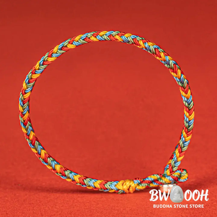 Buddha Stones 925 Sterling Silver Eight Thread Peace Knot Colorful Rope Luck Braided Bracelet - Bracelet
